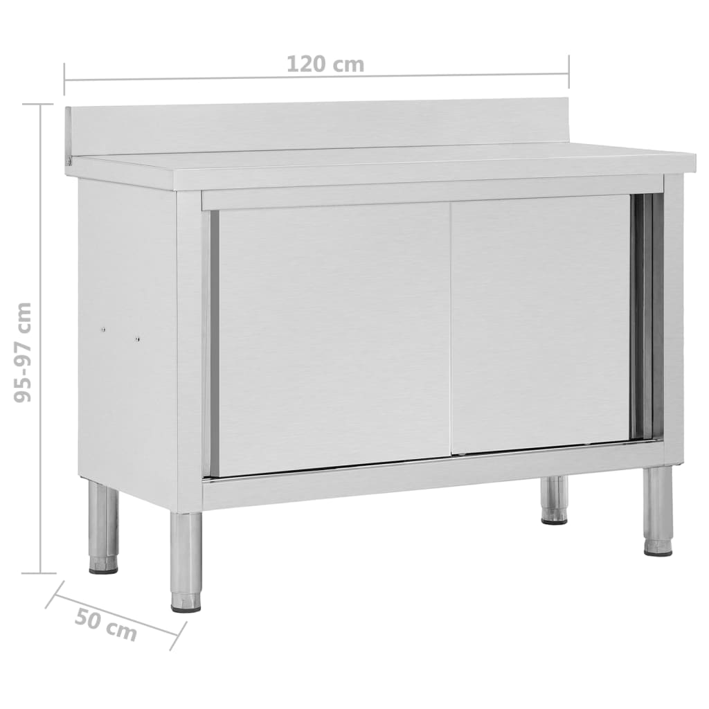 Arbeitsschränke mit Schiebetüren 2 Stk. 200x50x(95-97) cm Edelstahl