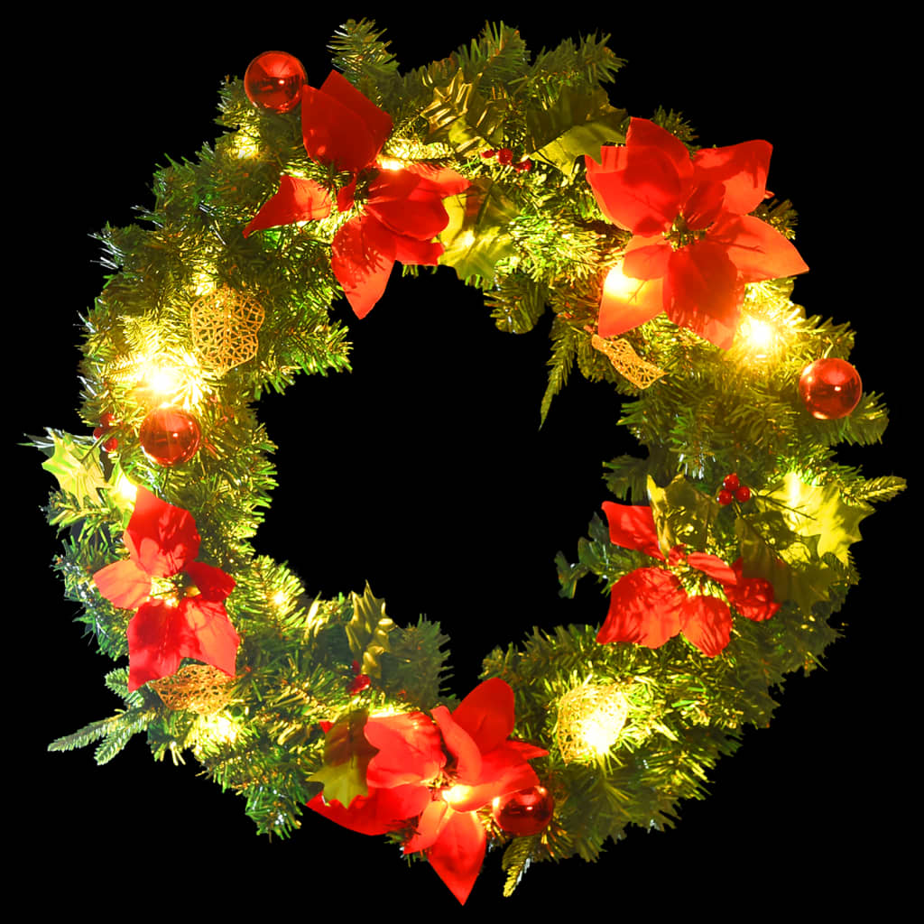 Weihnachtskranz mit LED-Lichtern Grün 60 cm PVC