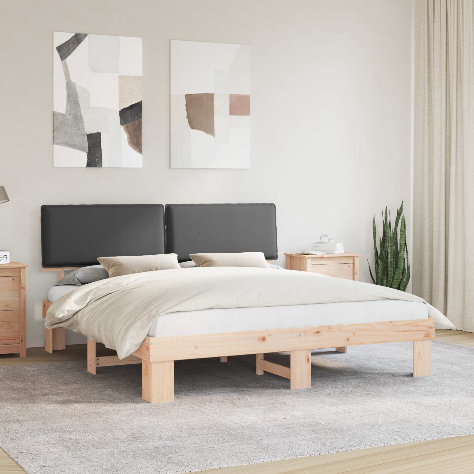 Bettgestell mit gepolstertem Kopfteil Hellgrau 200 x 200 cm