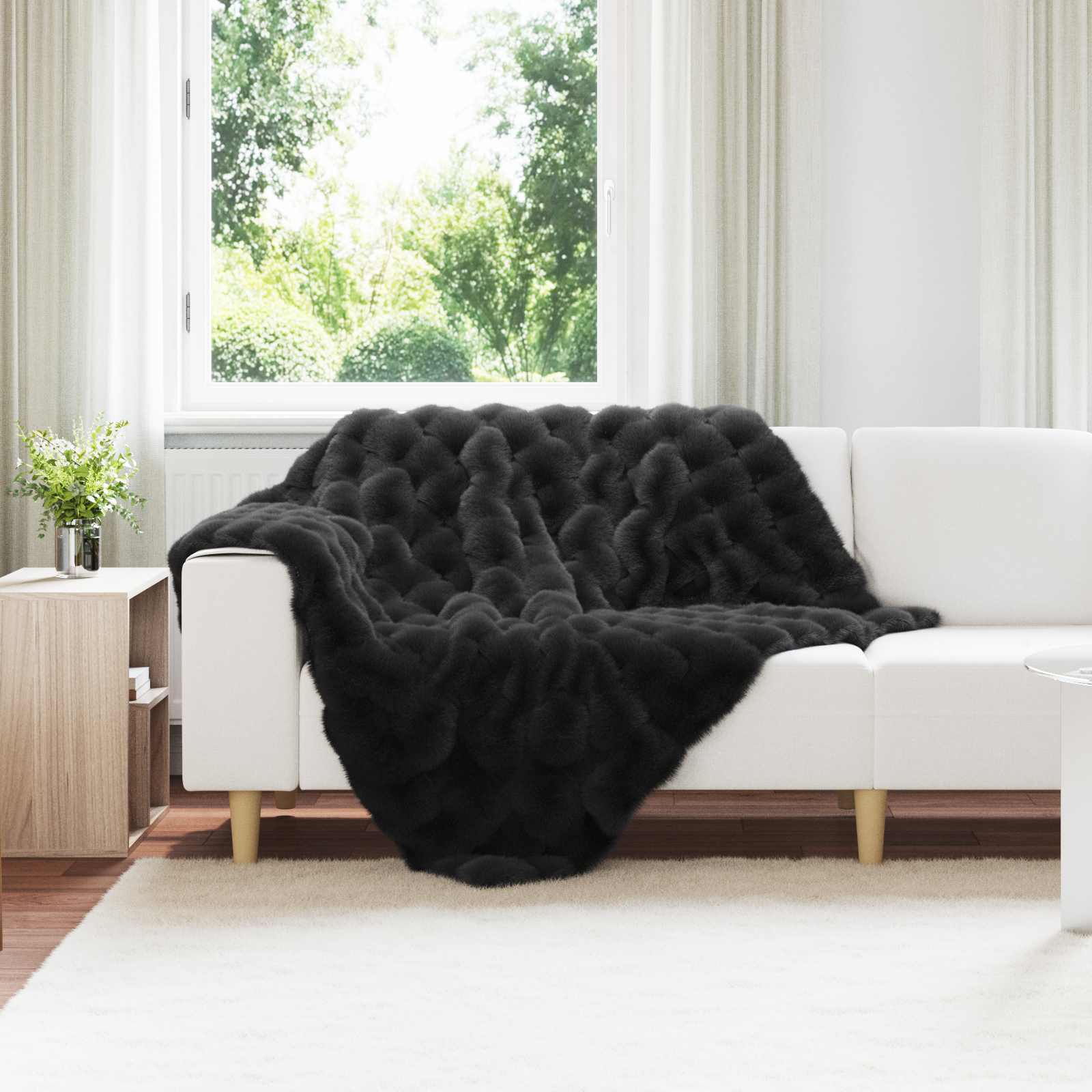 Rutschfeste Decke aus Kunstkaninchenfell Olite Beige Polyester