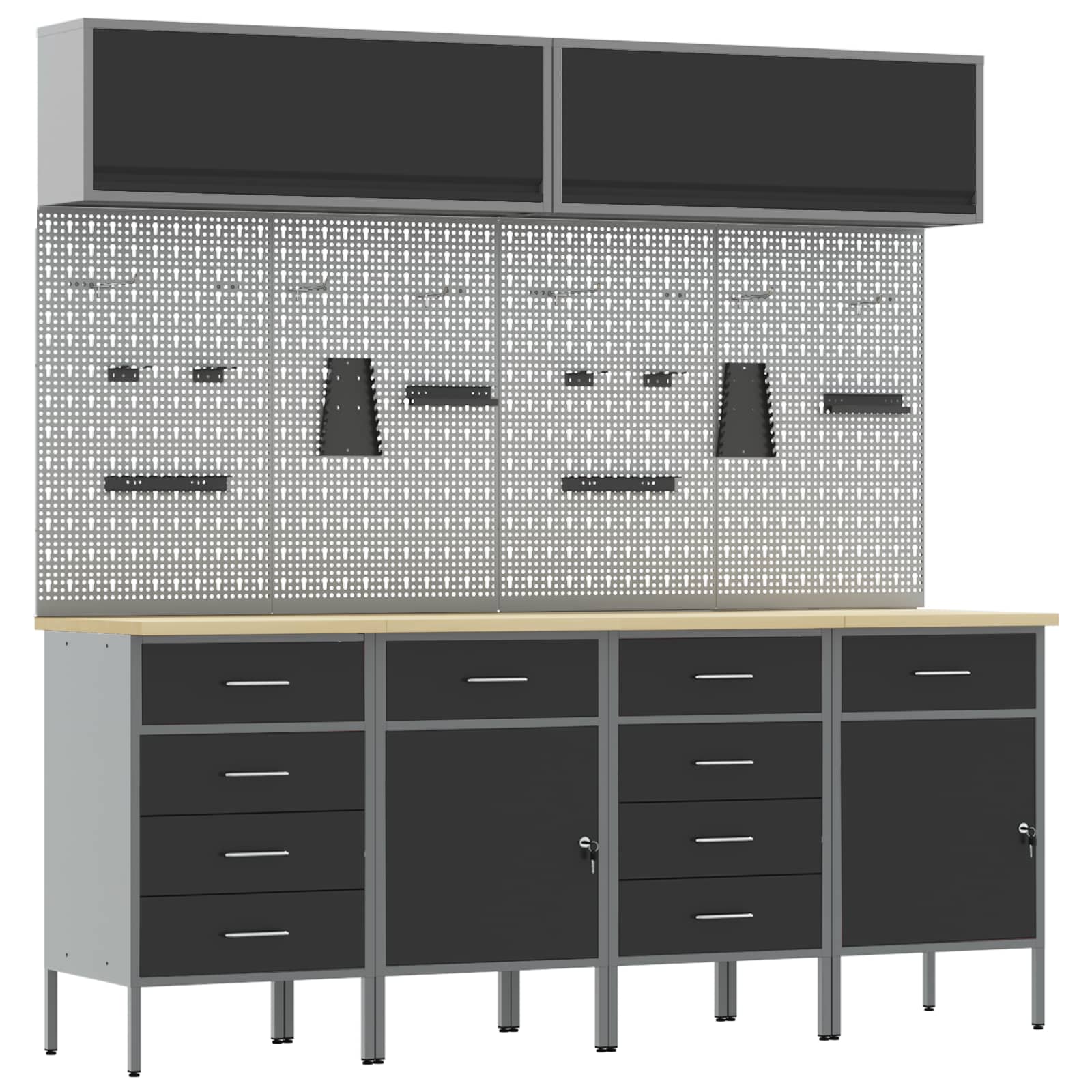 Arbeitsschrankset mit Schubladen mit Regal 8 pcs Grau