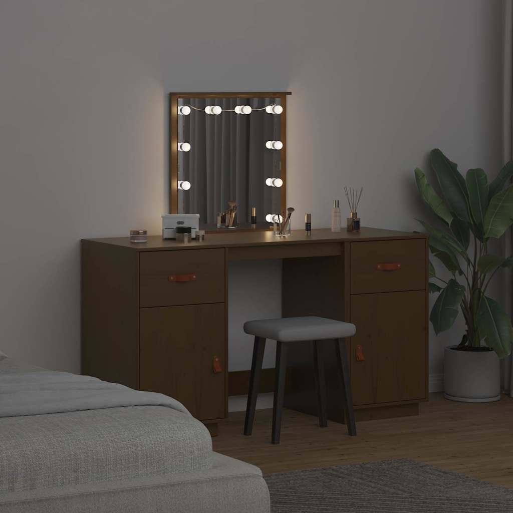 Schminktisch-Set mit LED Weiß Massivholz Kiefer