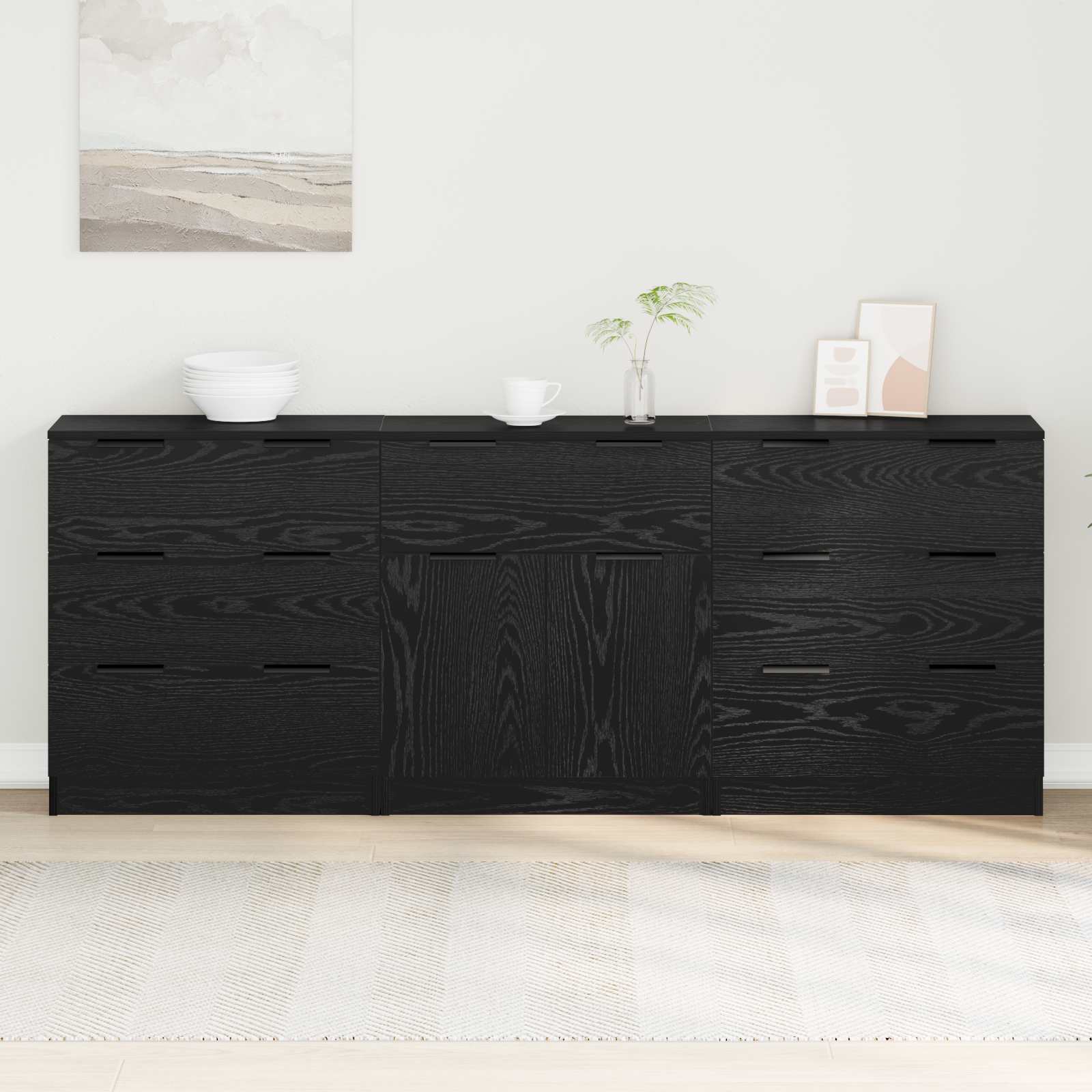 3-tlg. Sideboards Weiß Holzwerkstoff