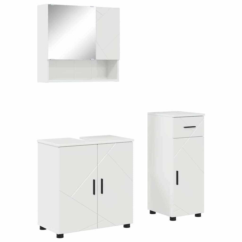 Badezimmermöbel-Set mit Tür 3 pcs Weiß Holzwerkstoff & Metall