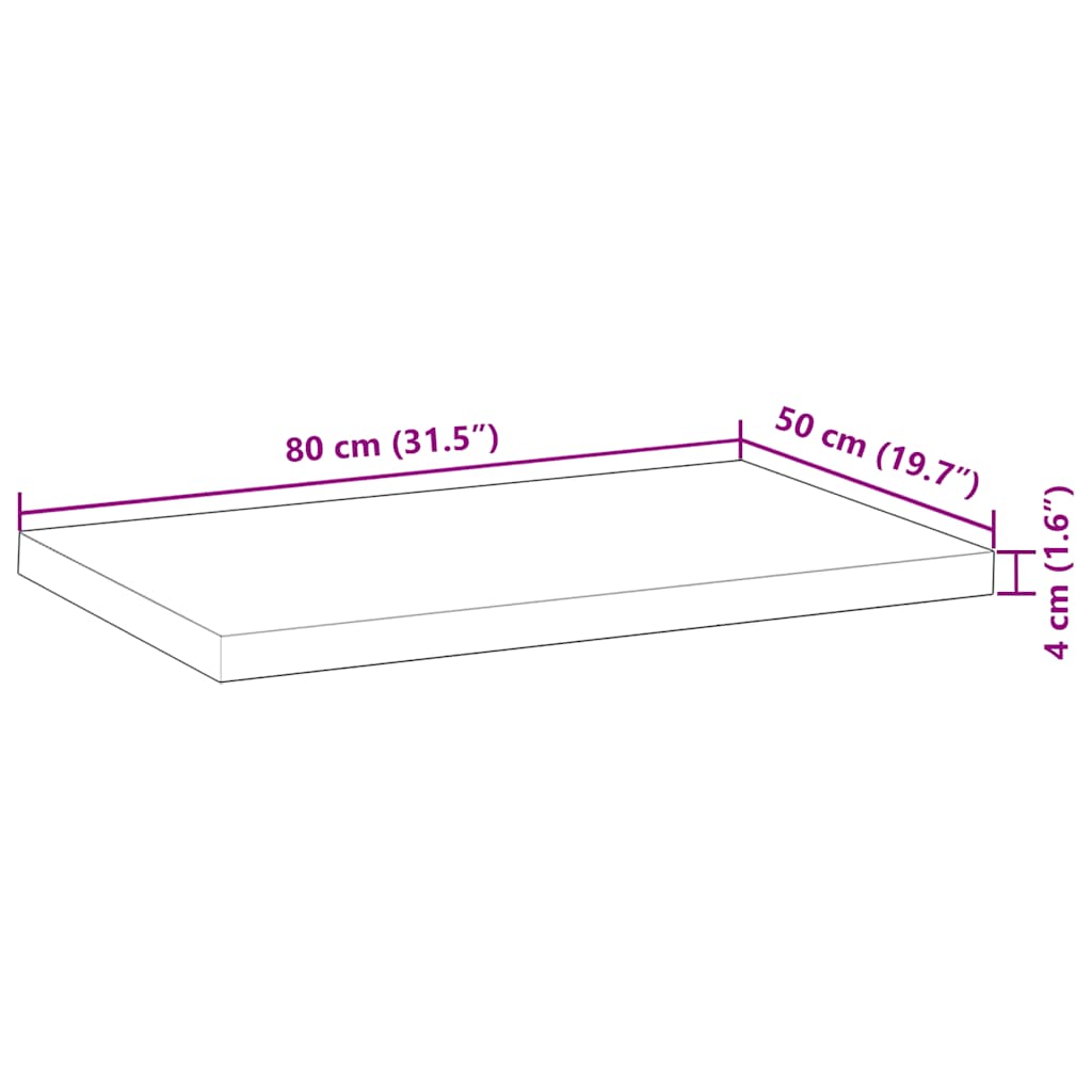 Tischplatte Rechteckig 60x50x2 cm Massivholz Akazie