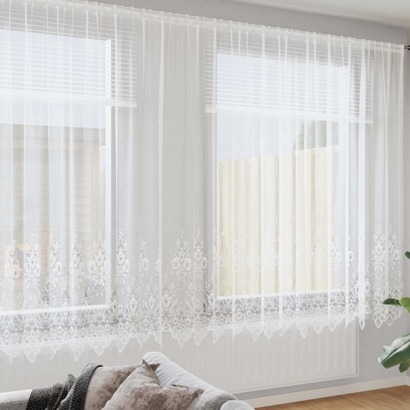 Spitzenvorhang mit Vorhängen Floral Weiß 80 x 150 cm Polyester