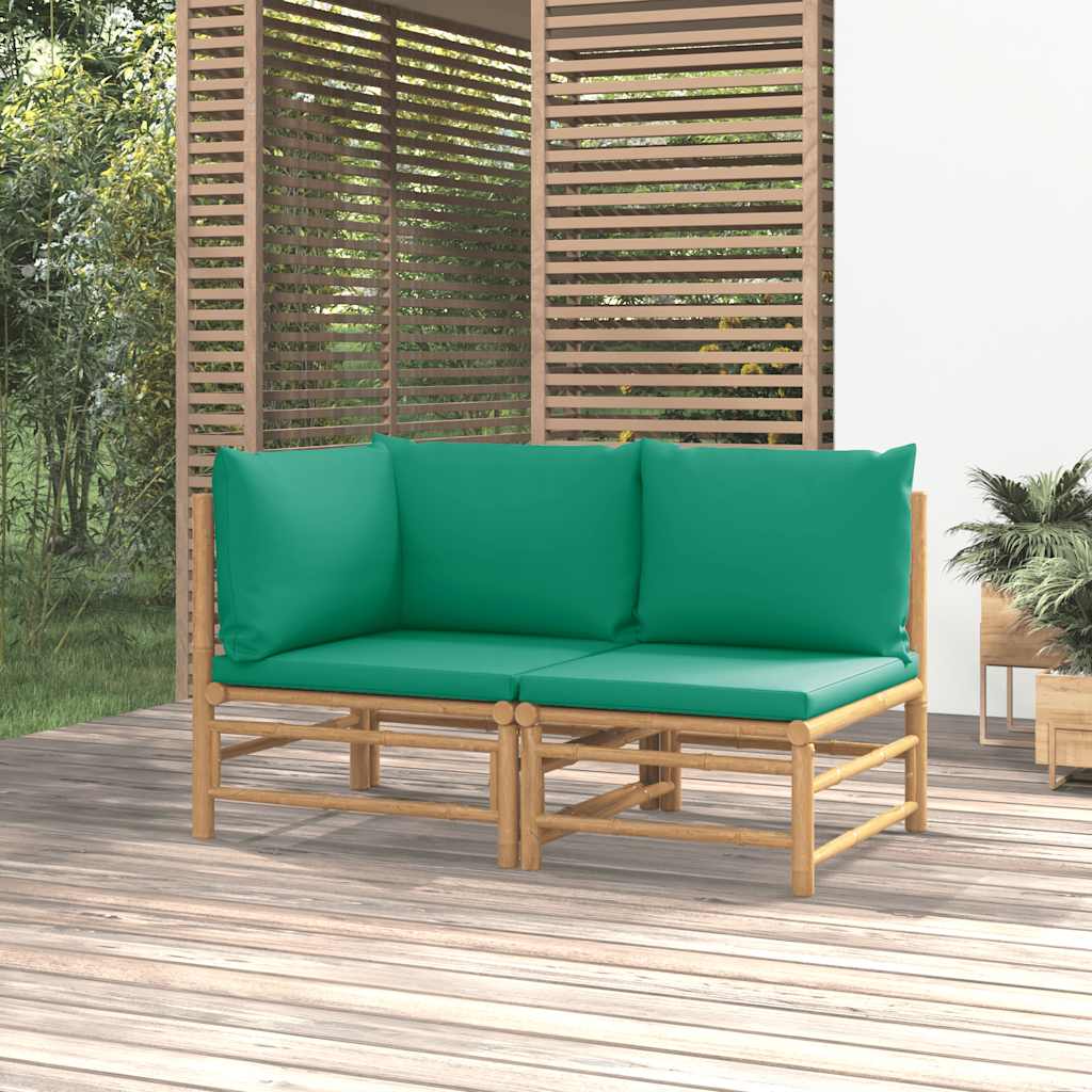 3-tlg. Garten-Lounge-Set mit Hellgrauen Kissen Bambus