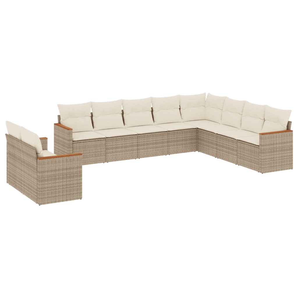 10-tlg. Garten-Sofagarnitur mit Kissen Schwarz Poly Rattan