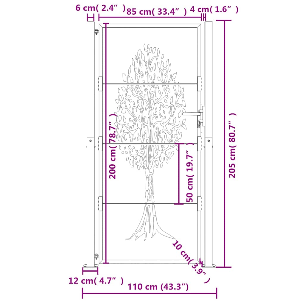 Gartentor Anthrazit 100x75 cm Stahl Baum-Design