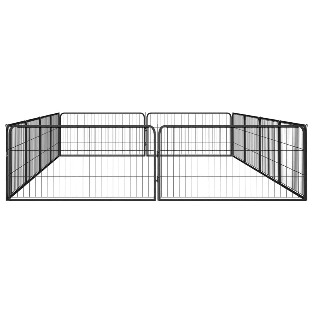 4-tlg. Hundelaufstall Schwarz 100x50cm Stahl Pulverbeschichtung
