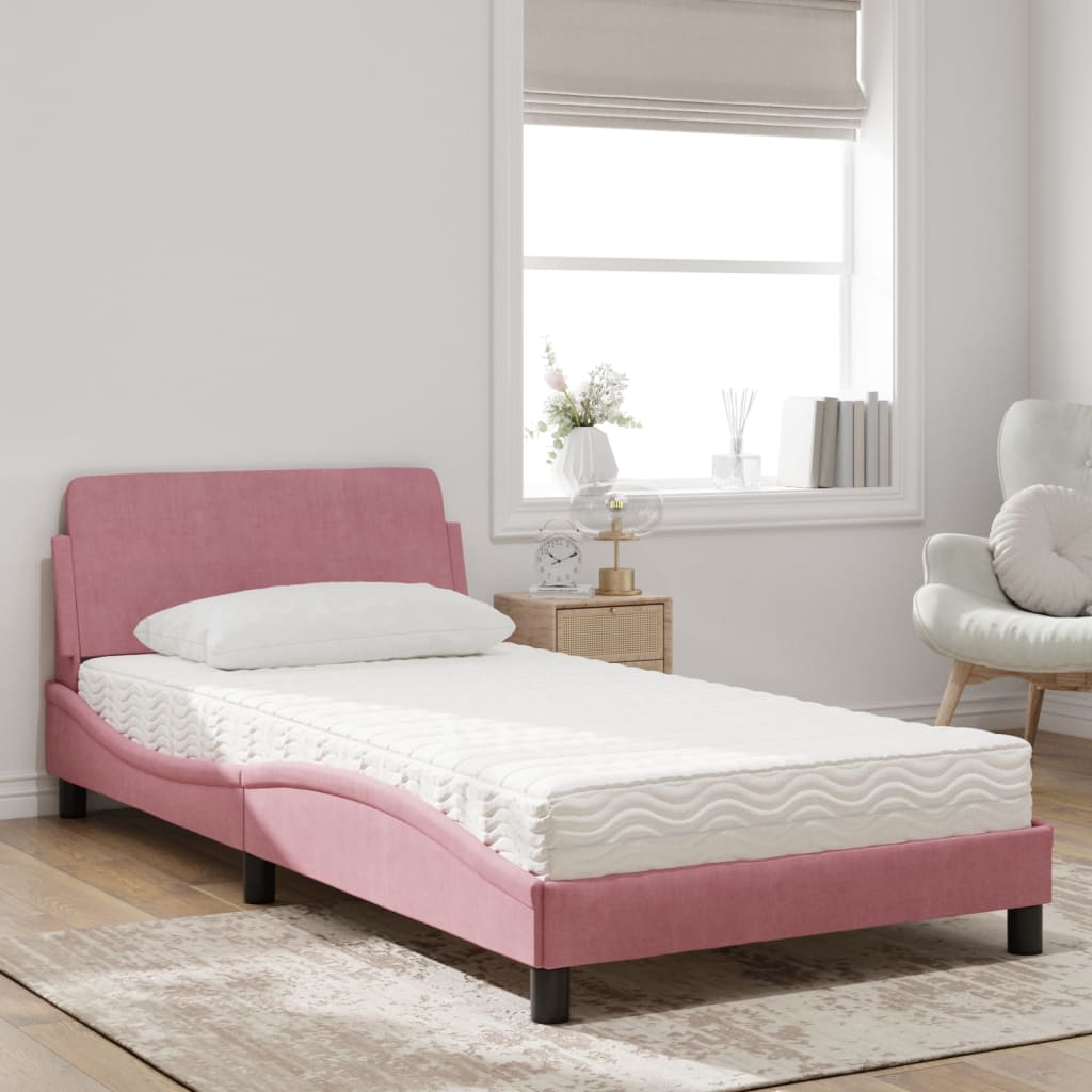 Bett mit Matratze "Dover" Hellgrau 80x200 cm Samt