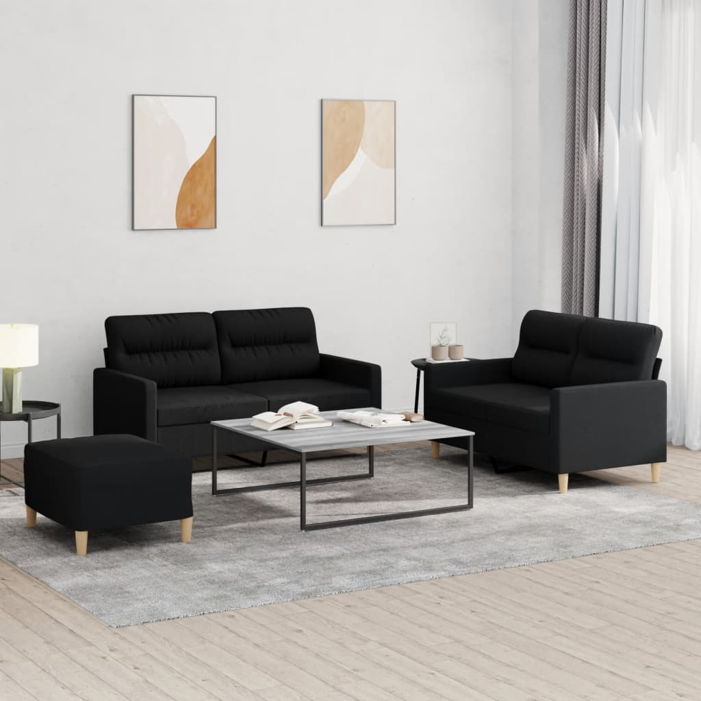 3-tlg. Sofagarnitur mit Kissen Creme Stoff