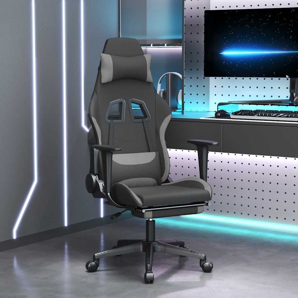 Gaming-Stuhl mit Massagefunktion Schwarz und Creme Stoff