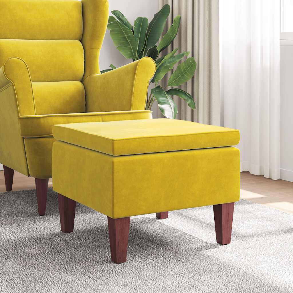 Hocker mit Holzbeinen Dunkelgrau Samt