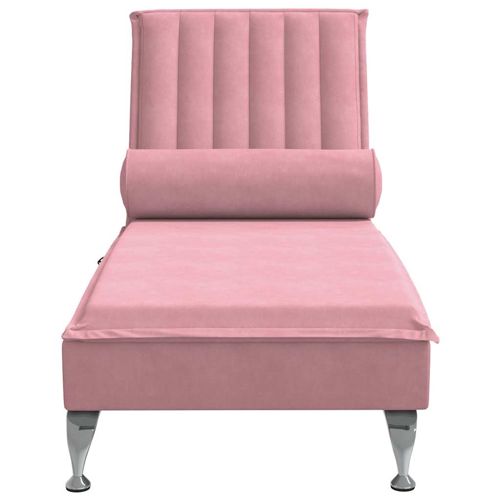Massage-Chaiselongue mit Nackenrolle Hellgrau Samt