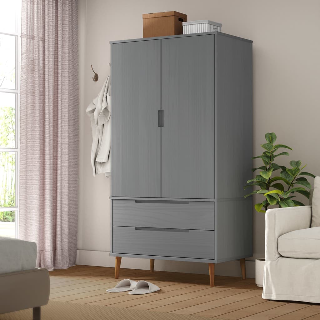 Kleiderschrank MOLDE Braun 90x55x175 cm Massivholz Kiefer