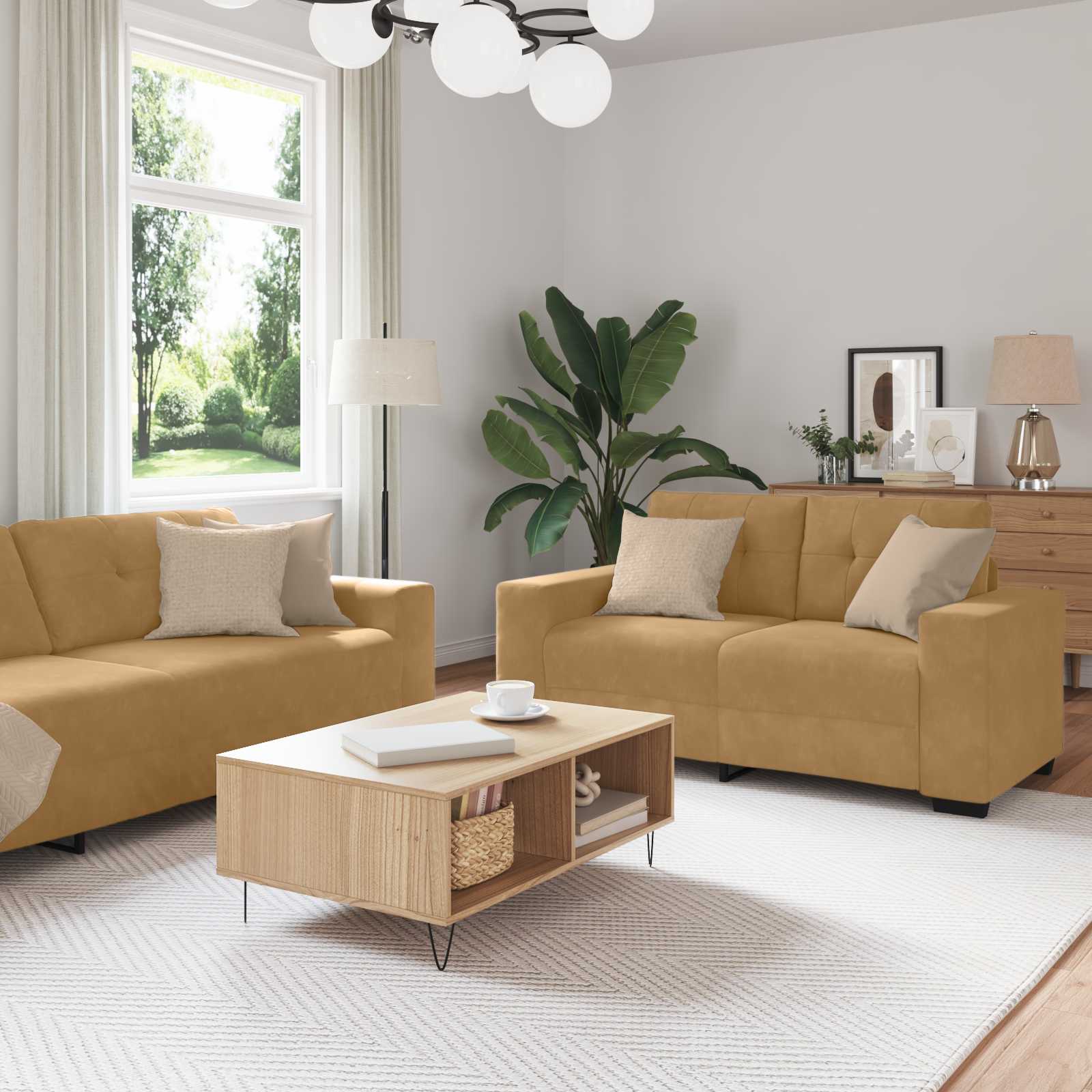 2-teiliges Sofa-Set mit Kissen, hellgrauer Samt