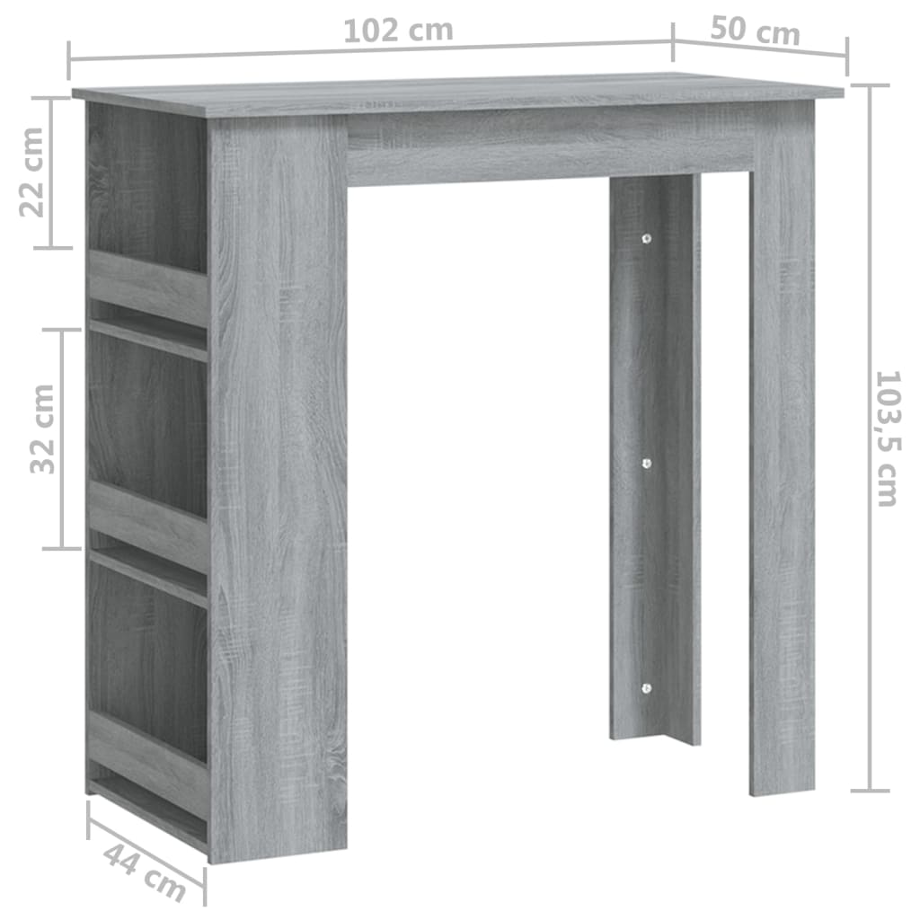 Bartisch mit Ablagefläche Weiß 102x50x103,5 cm Holzwerkstoff
