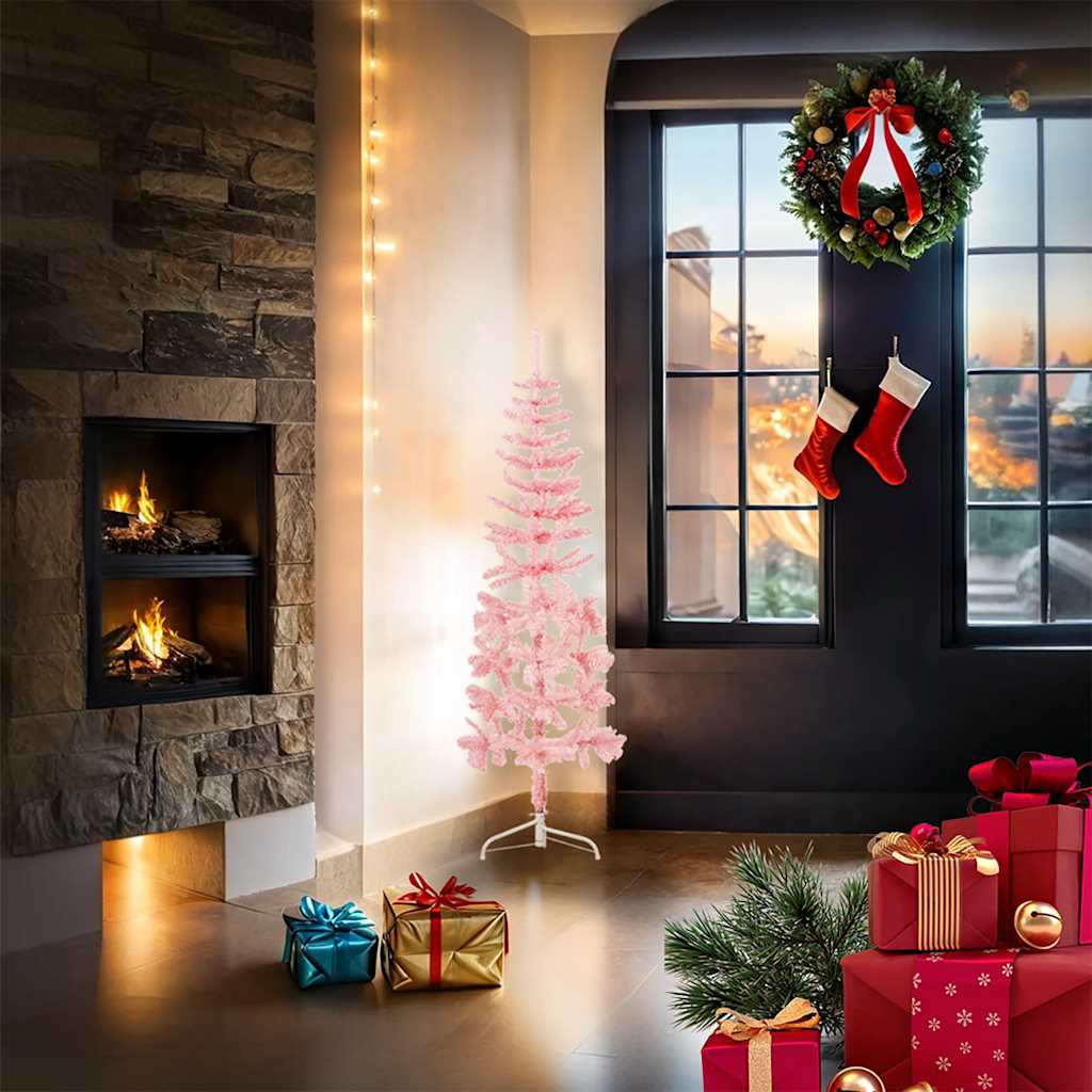 Künstlicher Halb-Weihnachtsbaum mit Ständer Schlank Weiß 180 cm
