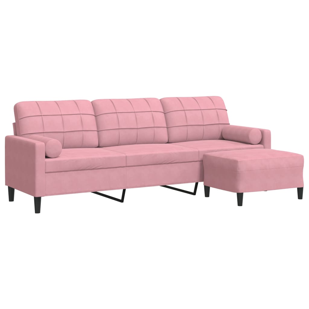 3-Sitzer-Sofa mit Hocker Hellgrau 180 cm Samt