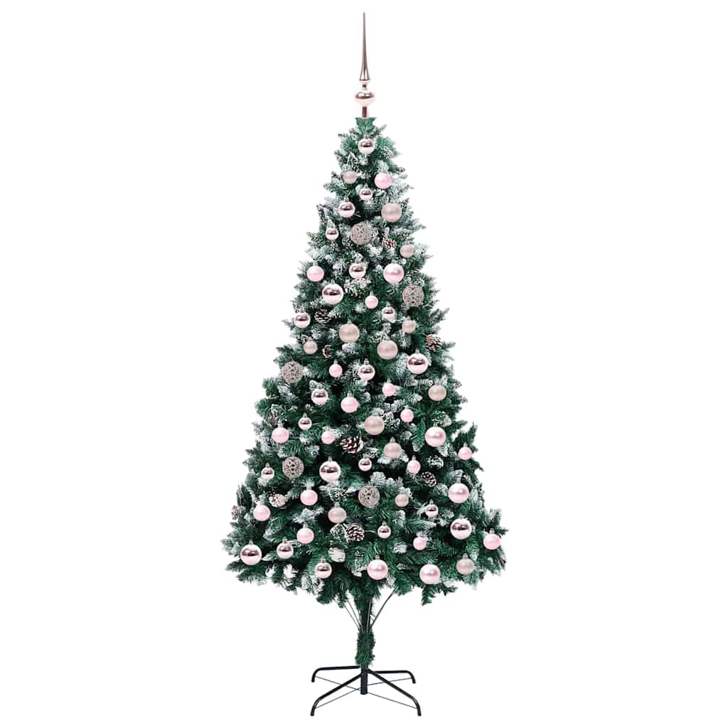 Künstlicher Weihnachtsbaum mit LEDs Kugeln Zapfen 150 cm