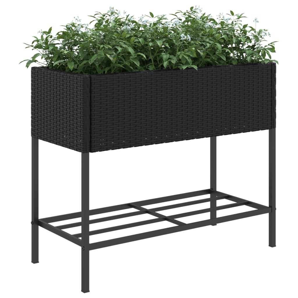Hochbeete mit Ablage 2 Stk. Schwarz 70x28x70 cm Poly Rattan
