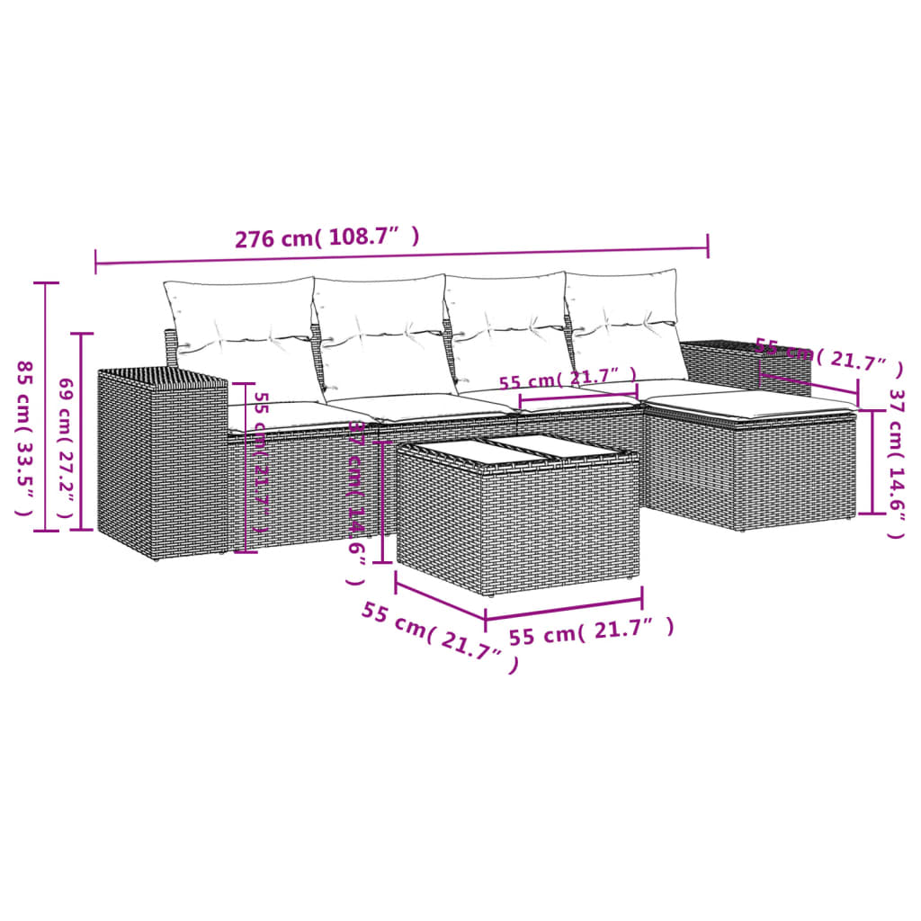 5-tlg. Garten-Sofagarnitur mit Kissen Schwarz Poly Rattan