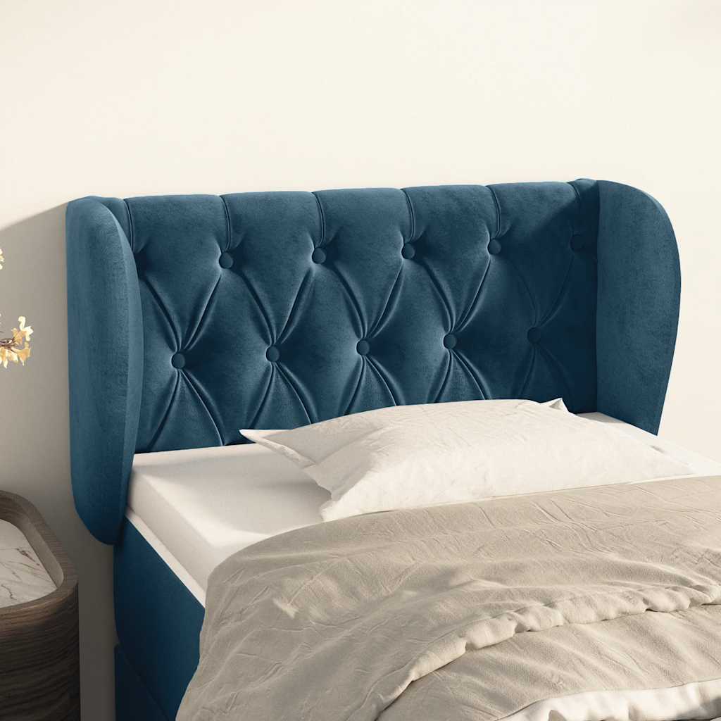 Kopfteil mit Ohren Dunkelblau 93x23x78/88 cm Samt