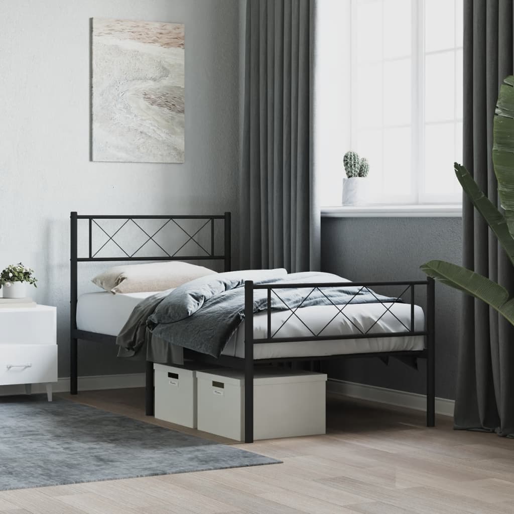 Bettgestell mit Kopfteil Metall Schwarz 100x190 cm