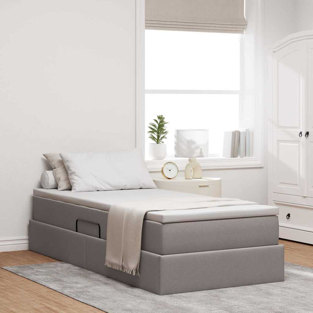 Aufbewahrungsbett mit Matratze Hellgrau 90 x 190 cm Polyester