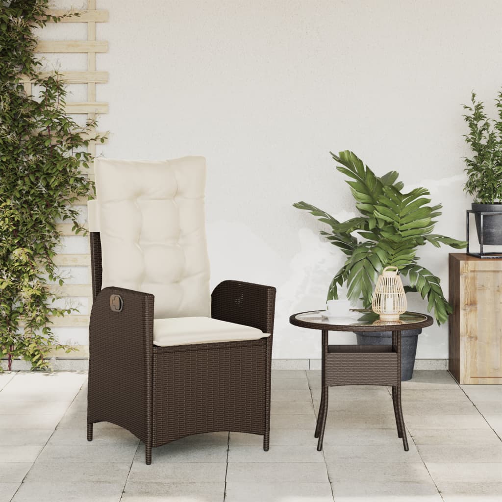 Gartensessel Verstellbar mit Kissen Schwarz Poly Rattan