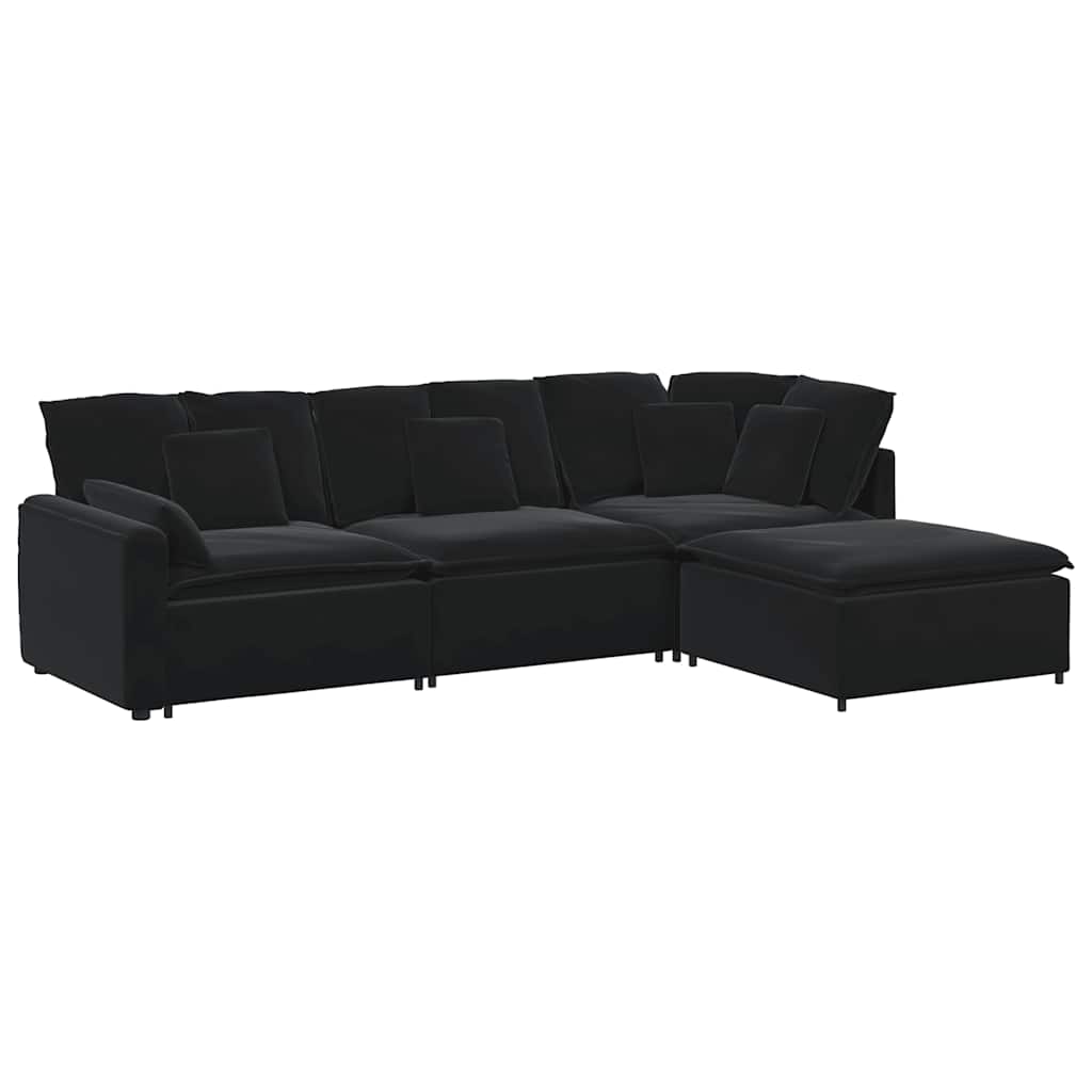 Modulares Sofa mit Fußhocker Kissen Samt Blau