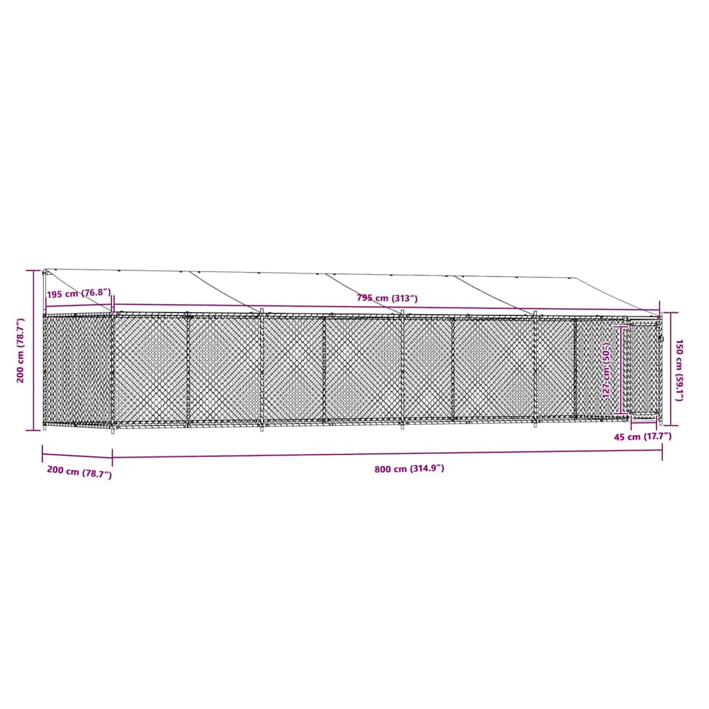 Hundezwinger mit Dach und Tür Grau 2x2x2 m Verzinkter Stahl