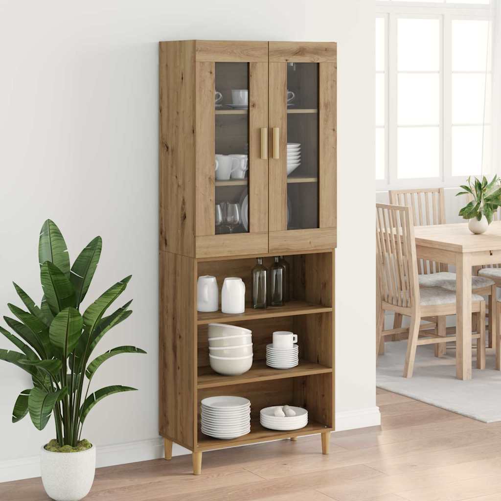 Highboard Altholz 69,5 x 34 x 180 cm Engineered Wood und Glas