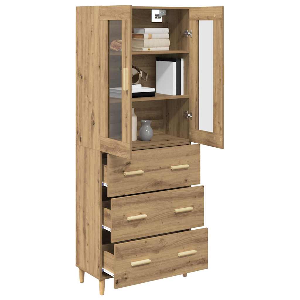 Highboard Altholz 69,5 x 34 x 180 cm Engineered Wood und Glas