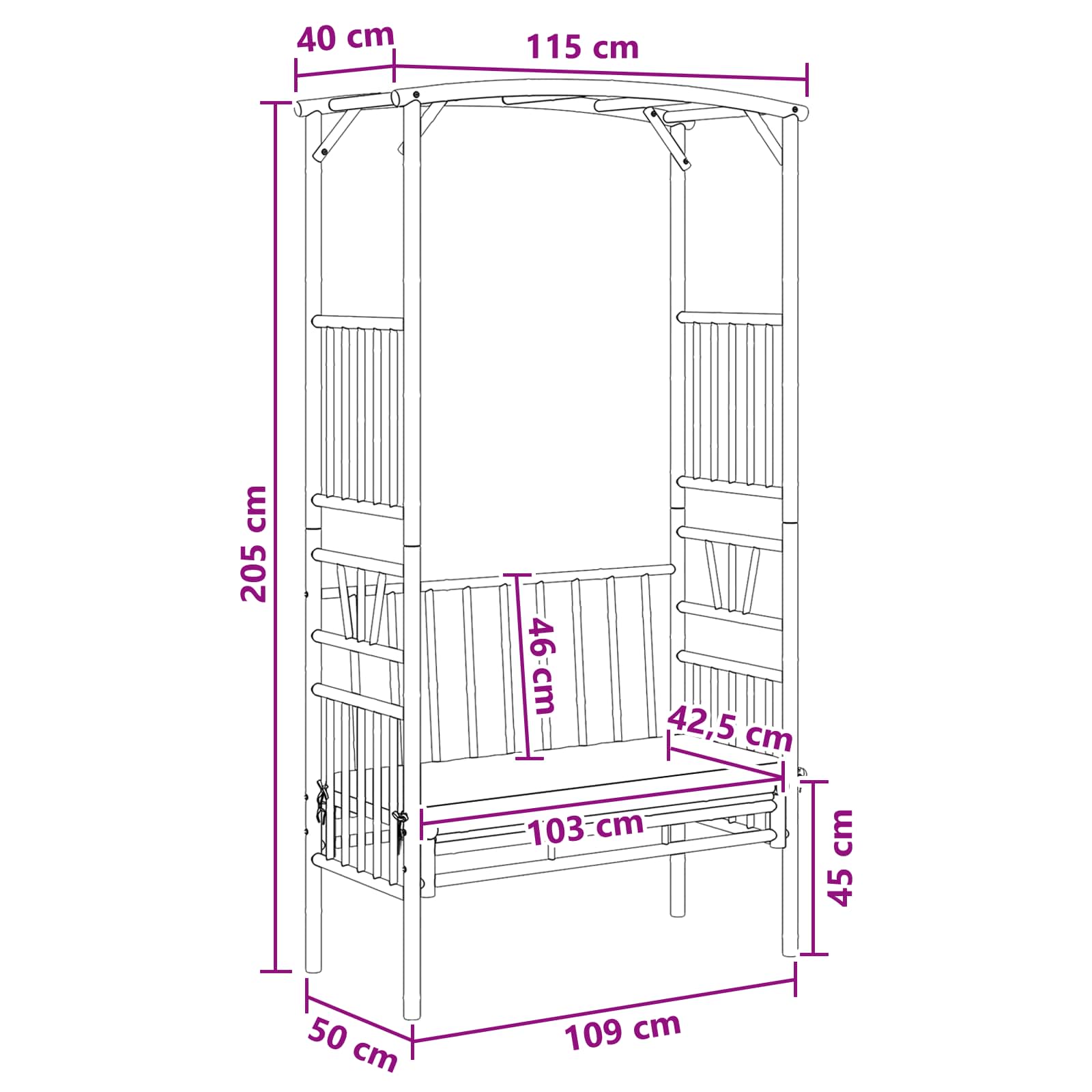 Gartenbogen mit Bank Natur 115 x 50 x 205 cm Bambus