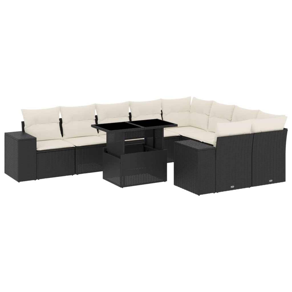 10-tlg. Garten-Sofagarnitur mit Kissen Beige Poly Rattan