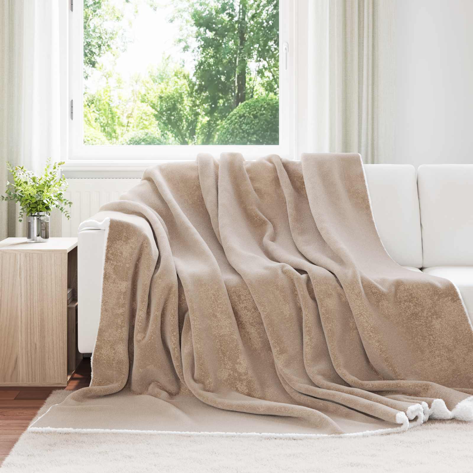 Überwurfdecke Beige 130 x 150 cm Fleece