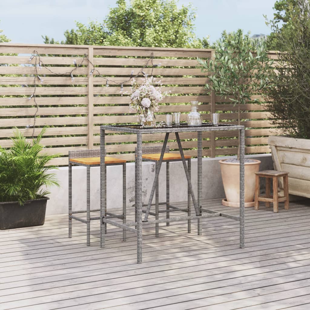 Bartisch mit Glasplatte Schwarz 110x70x110 cm Poly Rattan