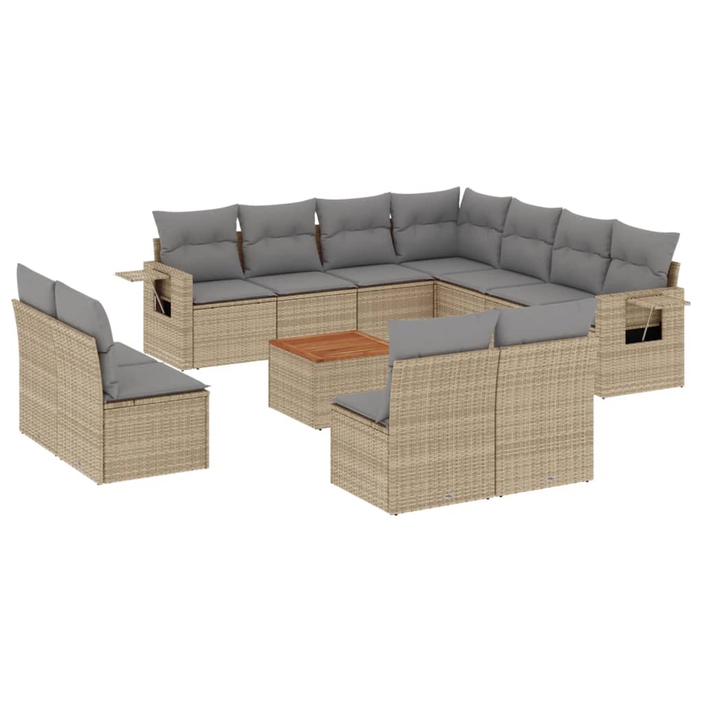 12-tlg. Garten-Sofagarnitur mit Kissen Schwarz Poly Rattan