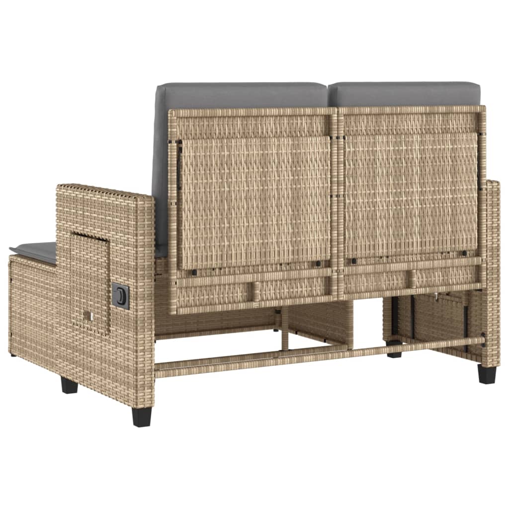 Gartenbank Verstellbar mit Kissen Schwarz Poly Rattan