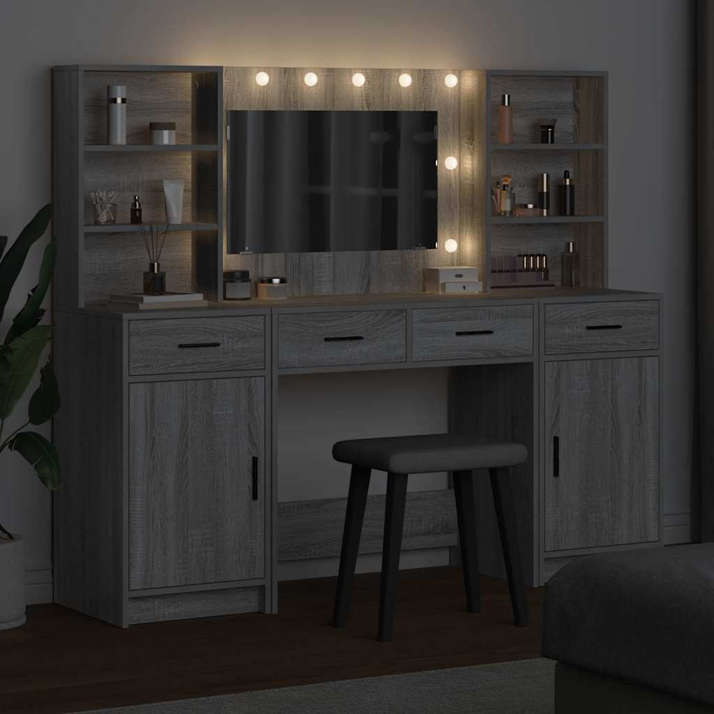 Schminktischset mit LED mit Schubladen 3 pcs Weiß Holzwerkstoff