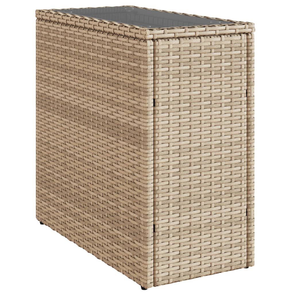 Garten-Beistelltisch mit Glasplatte Schwarz 58x27,5x55cm Rattan