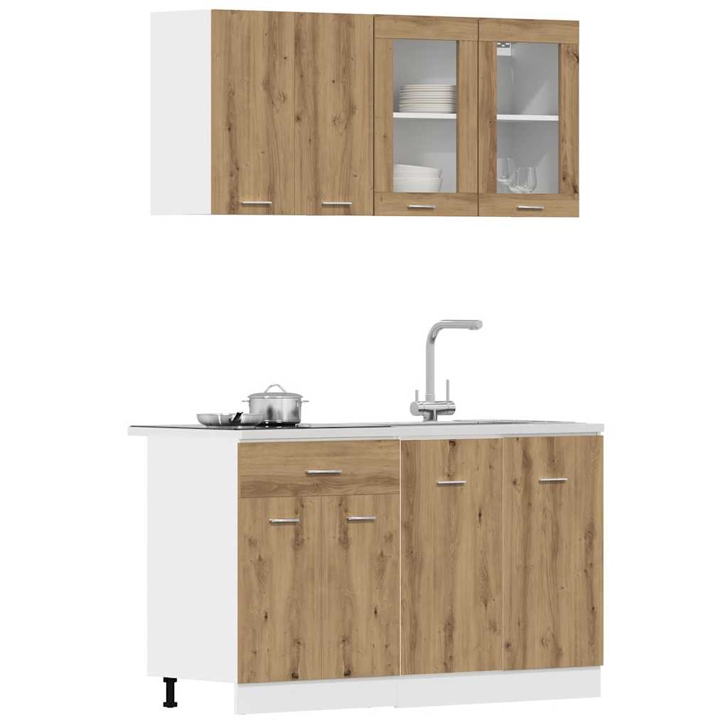 4-tlg. Küchenzeile Lyon Weiß Holzwerkstoff