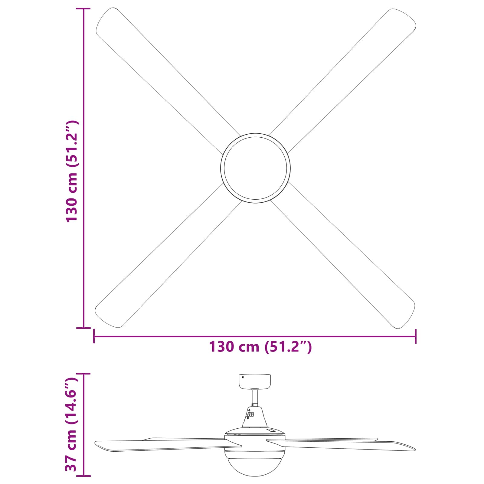 Deckenventilator mit Licht und Fernbedienung Ø 130 cm Weiß