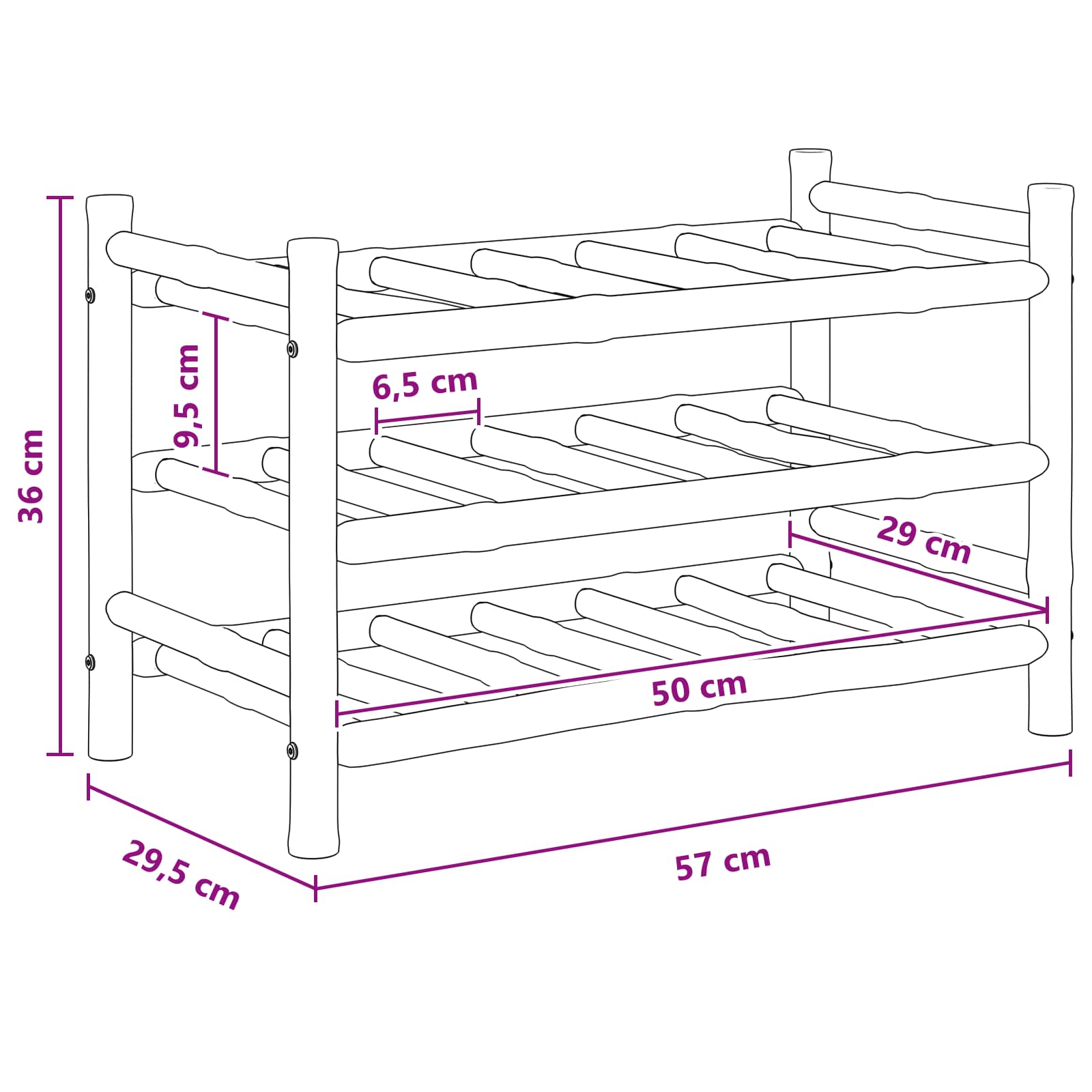 Weinregal Natur 32,5 x 29,5 x 36 cm Bambus