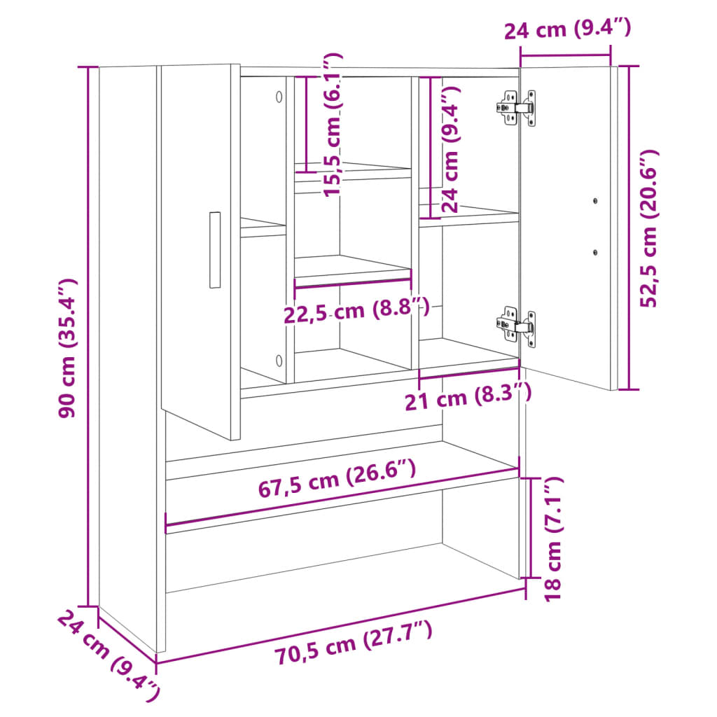 Waschmaschinenschrank Weiß 70,5x25,5x90 cm