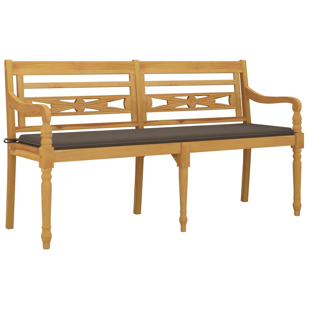 Batavia-Gartenbank mit Anthrazit Kissen 120 cm Teak Massivholz