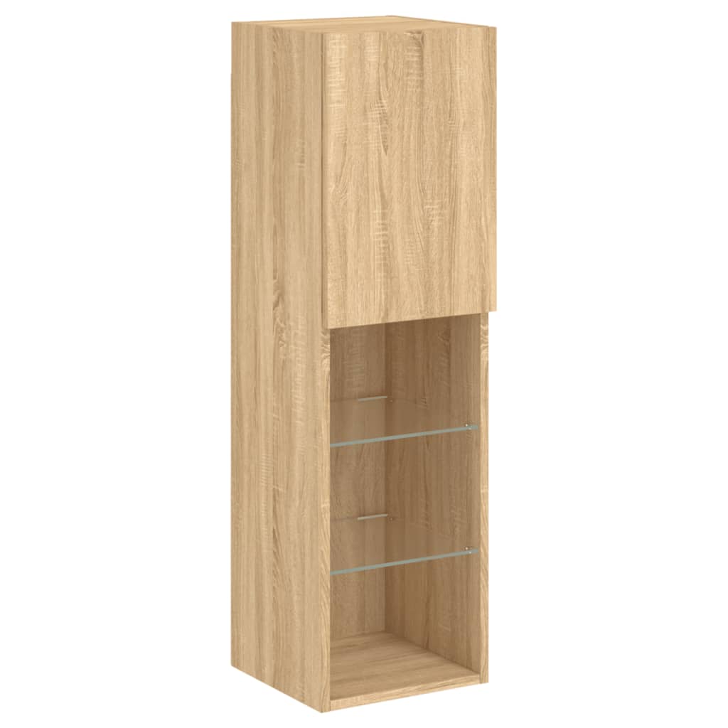 4-tlg. Wohnwand mit LED-Beleuchtung Weiß Holzwerkstoff