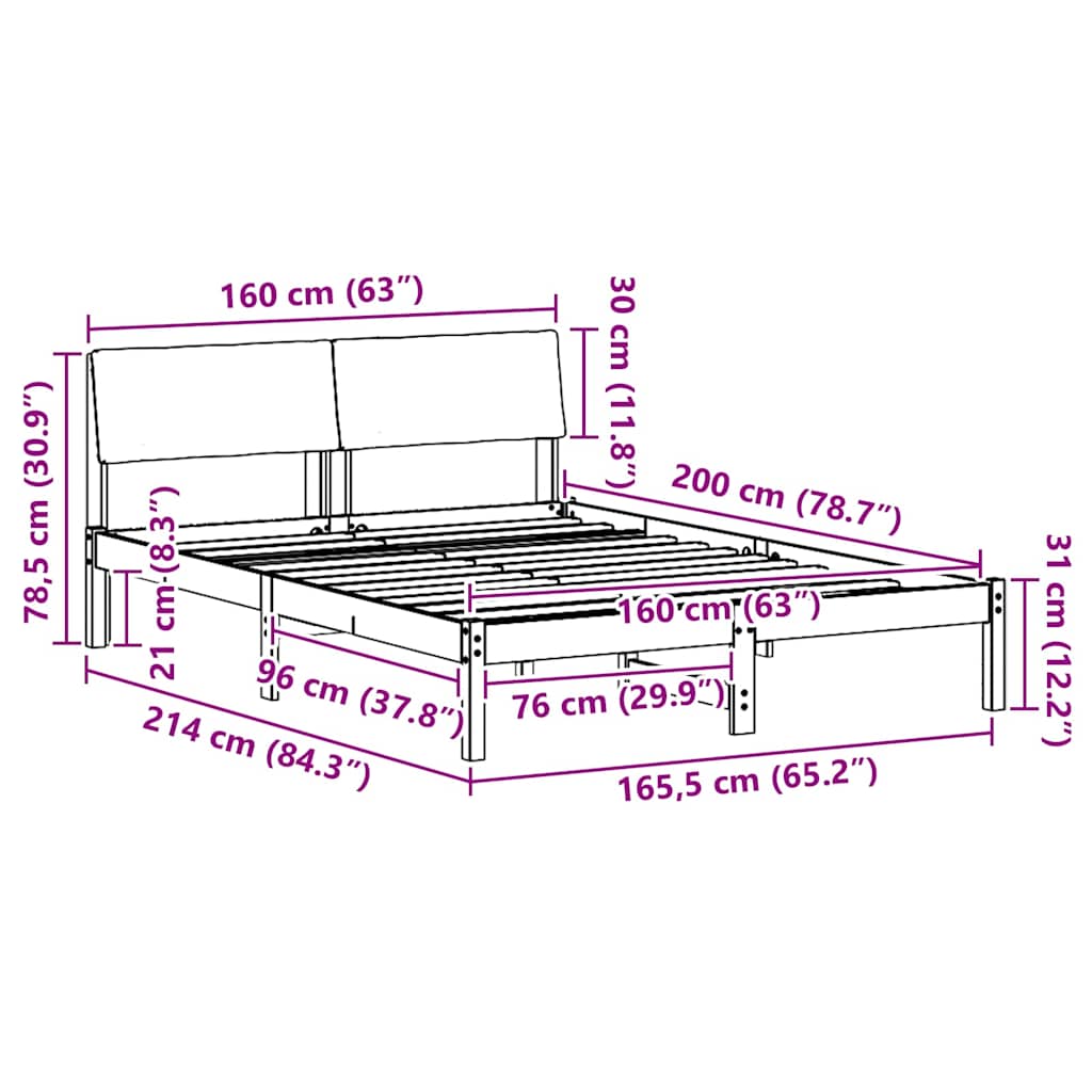 Bettgestell Braun und hellgrau 200 x 200 cm Massivholz Kiefer